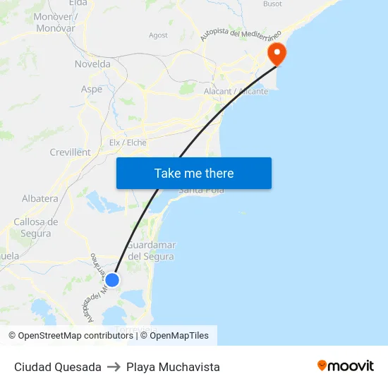 Ciudad Quesada to Playa Muchavista map