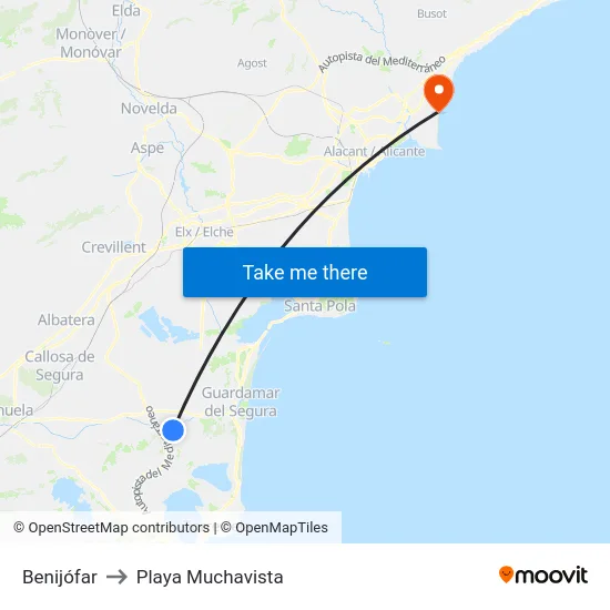Benijófar to Playa Muchavista map