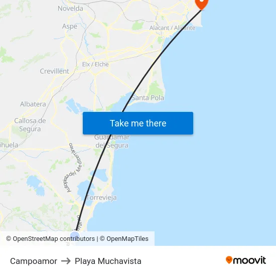 Campoamor to Playa Muchavista map