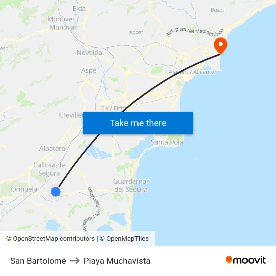 San Bartolomé to Playa Muchavista map