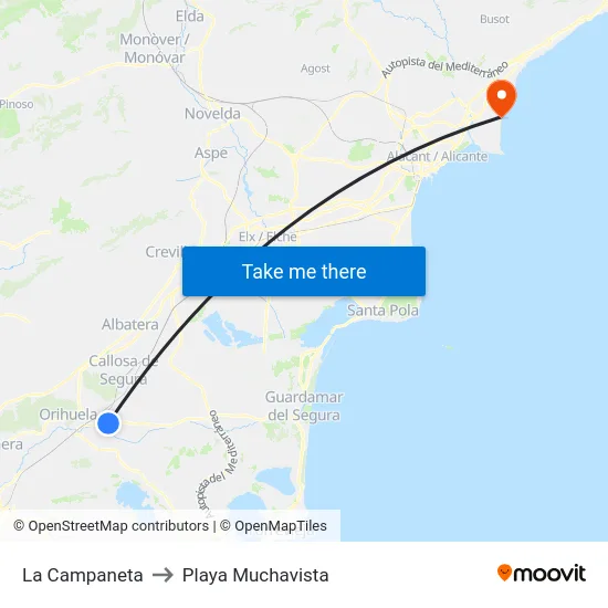 La Campaneta to Playa Muchavista map