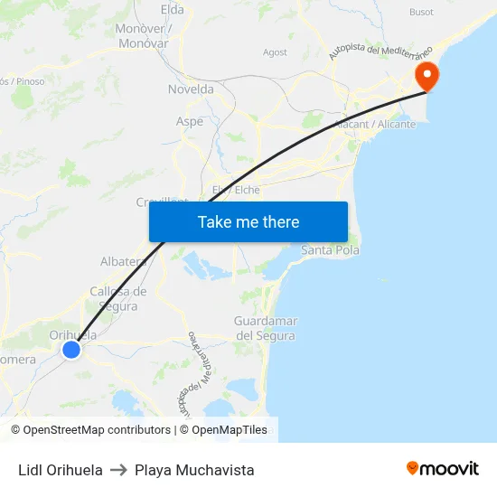 Lidl Orihuela to Playa Muchavista map