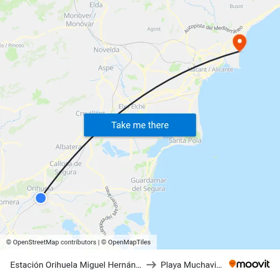 Estación Orihuela Miguel Hernández to Playa Muchavista map