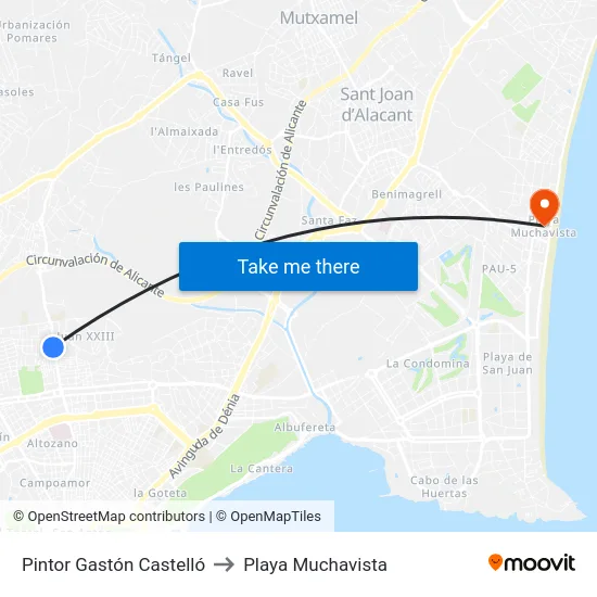 Pintor Gastón Castelló to Playa Muchavista map