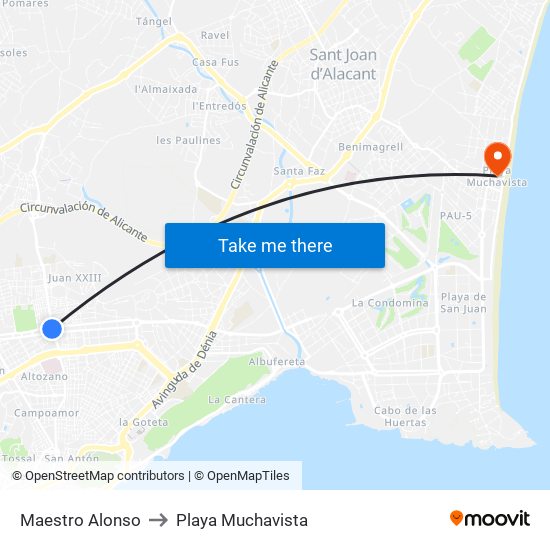 Maestro Alonso to Playa Muchavista map