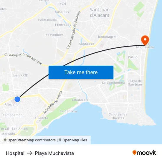 Hospital to Playa Muchavista map