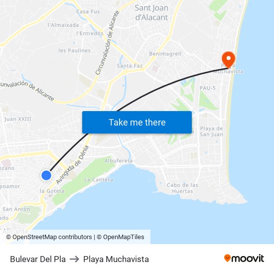 Bulevar Del Pla to Playa Muchavista map