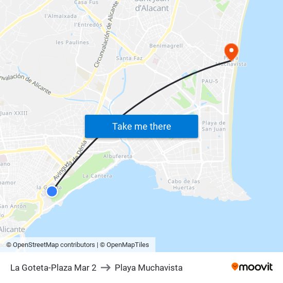 La Goteta-Plaza Mar 2 to Playa Muchavista map