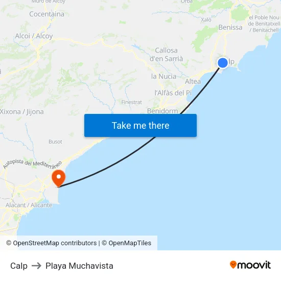 Calp to Playa Muchavista map