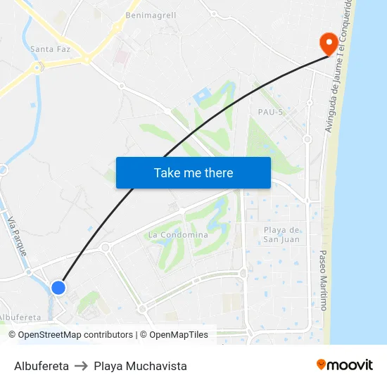 Albufereta to Playa Muchavista map
