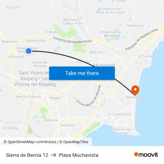 Sierra de Bernia 12 to Playa Muchavista map