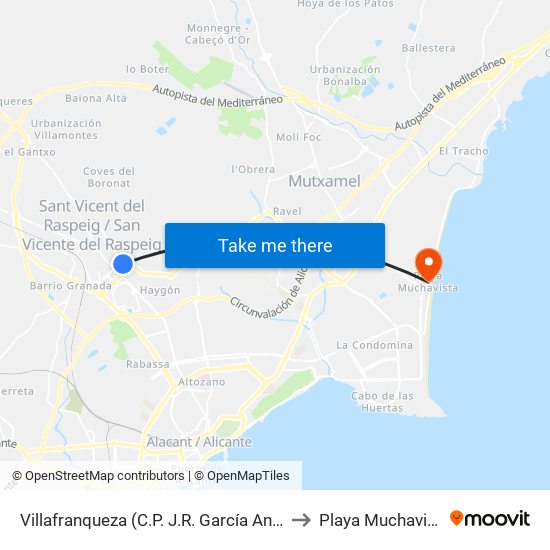 Villafranqueza (C.P. J.R. García Antón) to Playa Muchavista map