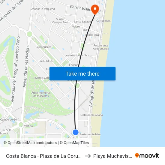 Costa Blanca - Plaza de La Coruña to Playa Muchavista map