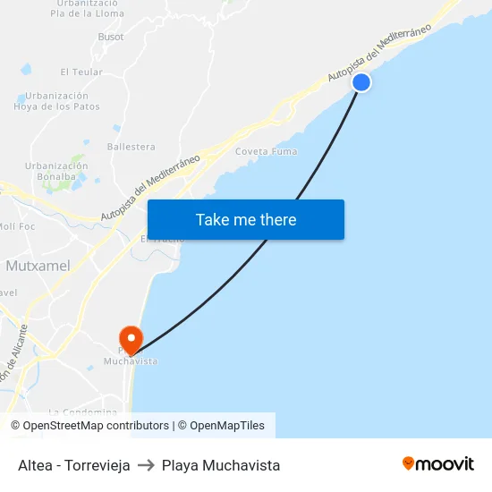 Altea - Torrevieja to Playa Muchavista map