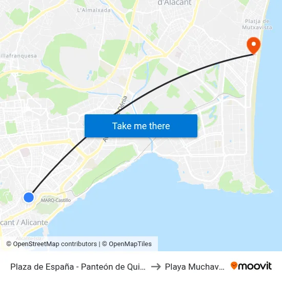 Plaza de España - Panteón de Quijano I to Playa Muchavista map