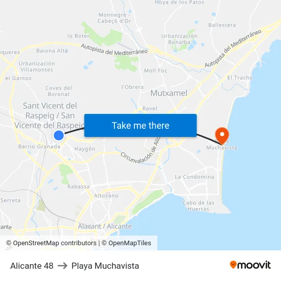 Alicante 48 to Playa Muchavista map