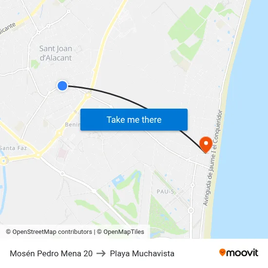 Mosén Pedro Mena 20 to Playa Muchavista map