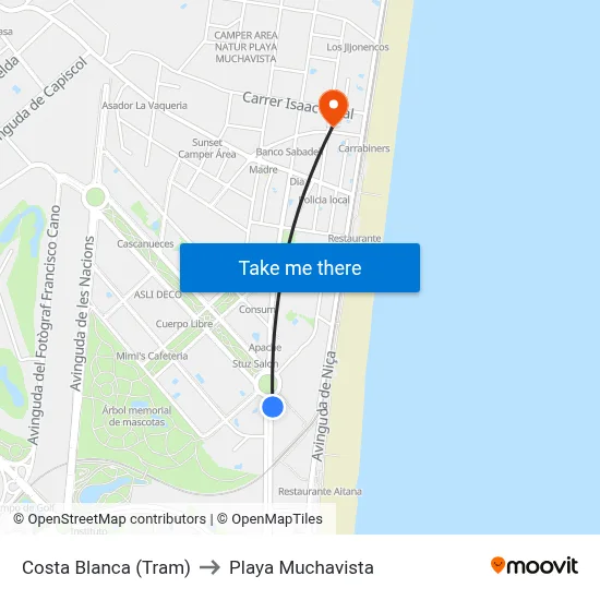 Costa Blanca (Tram) to Playa Muchavista map