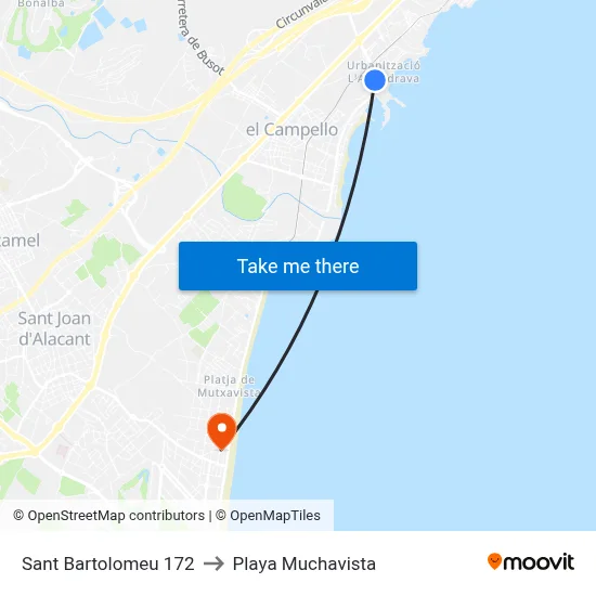 Sant Bartolomeu 172 to Playa Muchavista map