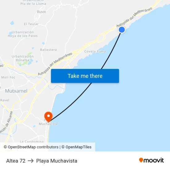 Altea 72 to Playa Muchavista map