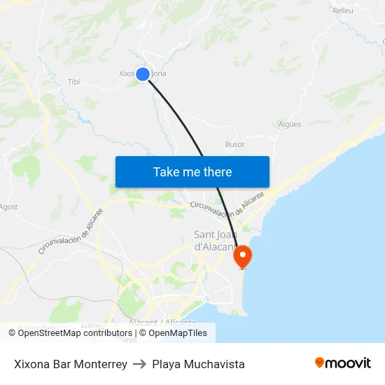 Xixona Bar Monterrey to Playa Muchavista map