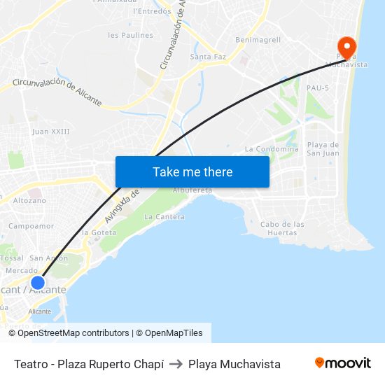 Teatro - Plaza Ruperto Chapí to Playa Muchavista map
