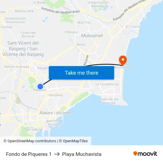 Fondo de Piqueres 1 to Playa Muchavista map