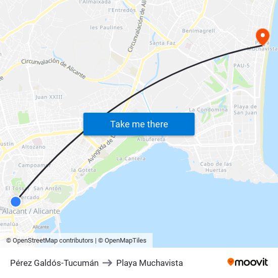 Pérez Galdós-Tucumán to Playa Muchavista map