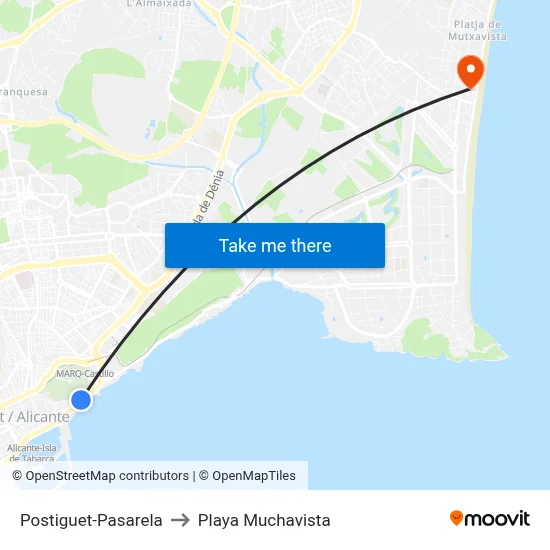 Postiguet-Pasarela to Playa Muchavista map