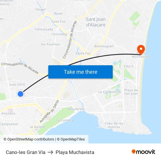Cano-Ies Gran Vía to Playa Muchavista map