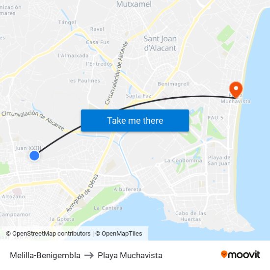 Melilla-Benigembla to Playa Muchavista map