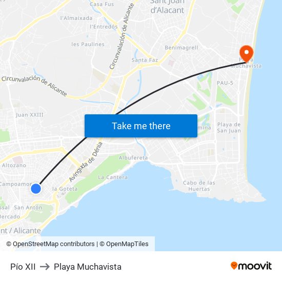 Pío XII to Playa Muchavista map