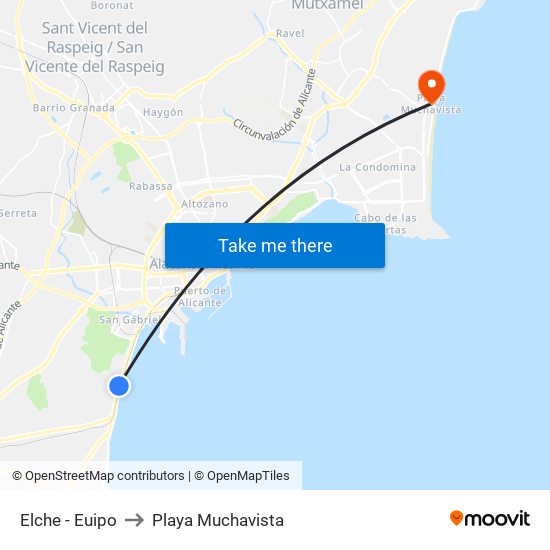 Elche - Euipo to Playa Muchavista map