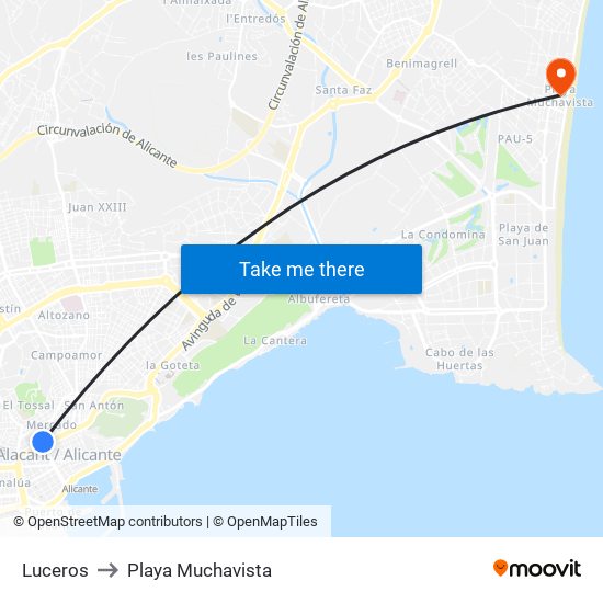 Luceros to Playa Muchavista map
