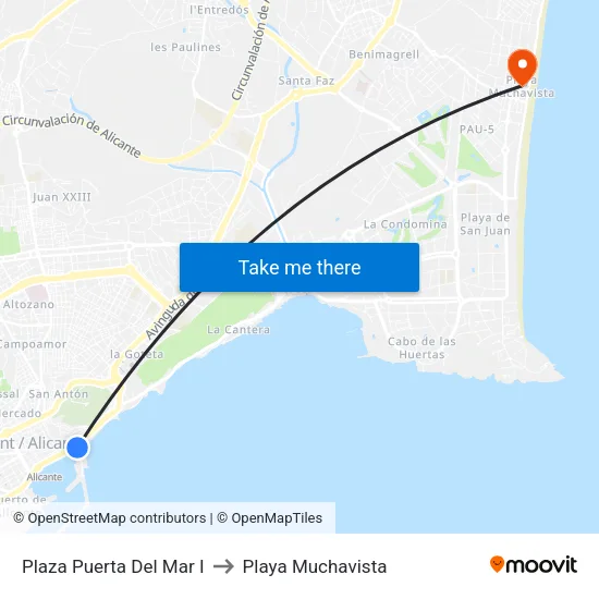 Plaza Puerta Del Mar I to Playa Muchavista map