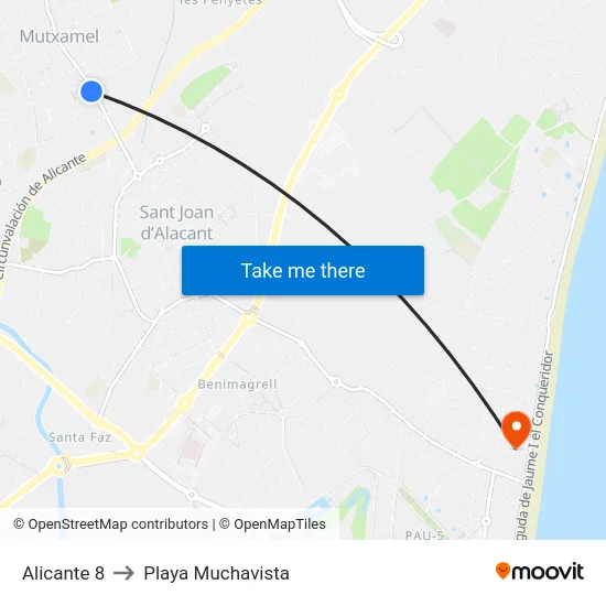 Alicante 8 to Playa Muchavista map
