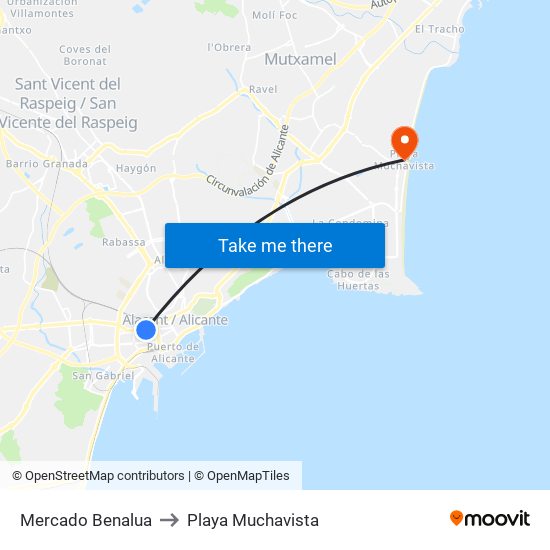 Mercado Benalua to Playa Muchavista map