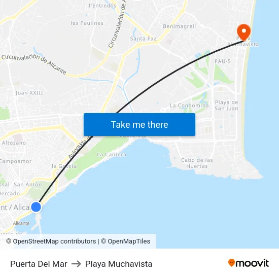 Puerta Del Mar to Playa Muchavista map