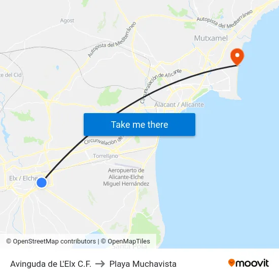 Avinguda de L'Elx C.F. to Playa Muchavista map