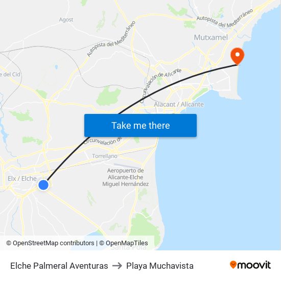 Elche Palmeral Aventuras to Playa Muchavista map