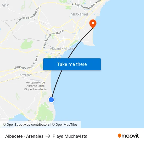 Albacete - Arenales to Playa Muchavista map