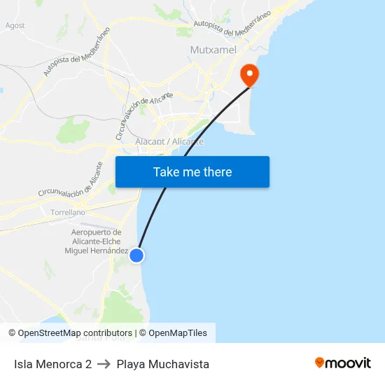 Isla Menorca 2 to Playa Muchavista map