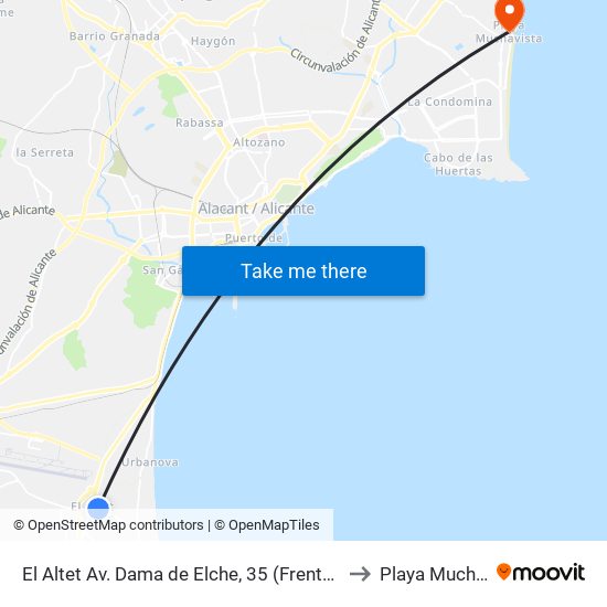 El Altet Av. Dama de Elche, 35 (Frente Centro Salud) to Playa Muchavista map