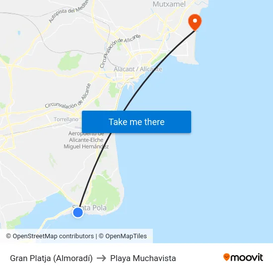 Gran Platja (Almoradí) to Playa Muchavista map