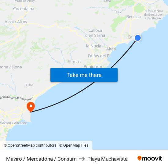 Maviro / Mercadona / Consum to Playa Muchavista map