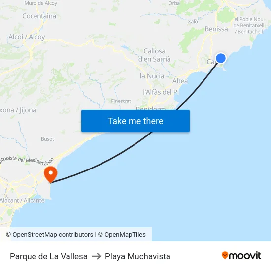 Parque de La Vallesa to Playa Muchavista map