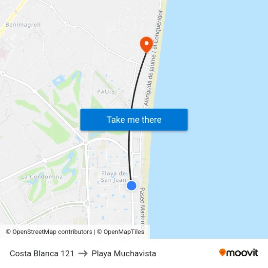Costa Blanca 121 to Playa Muchavista map
