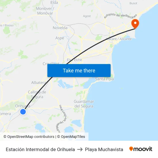 Estación Intermodal de Orihuela to Playa Muchavista map
