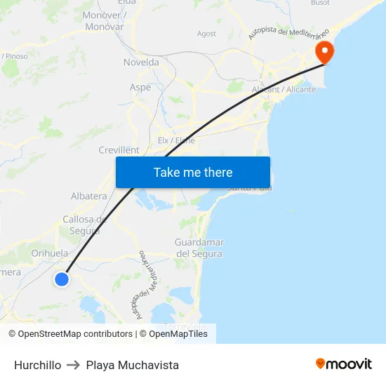 Hurchillo to Playa Muchavista map