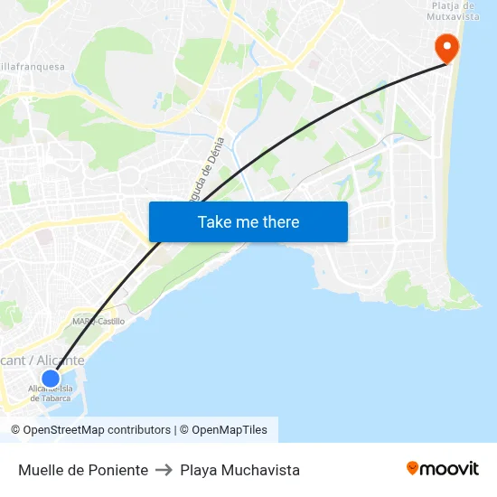 Muelle de Poniente to Playa Muchavista map